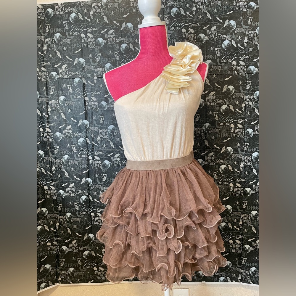 Windsor Cream and Brown Ruffle Dress